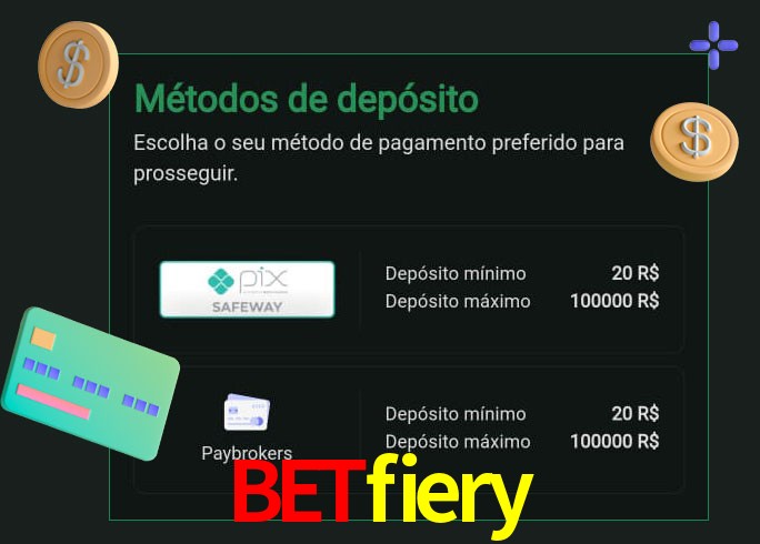 O cassino Betfiery oferece uma grande variedade de métodos de pagamento